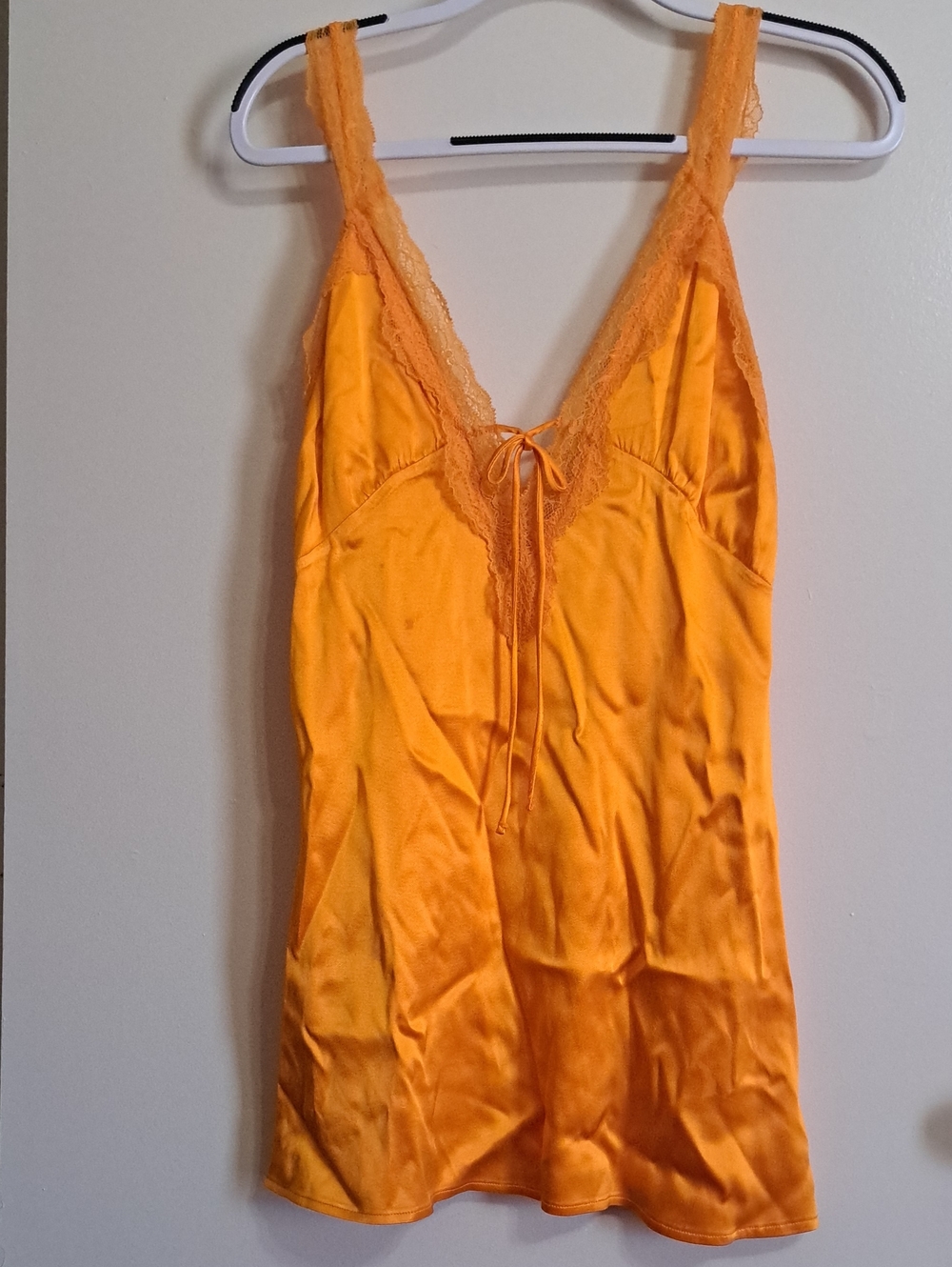 Zara Orange Lace-Trim Satin Chemise
